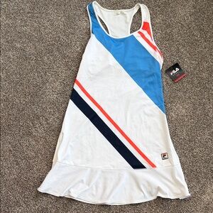 Fila White Dress with Blue and Orange Stripes and built in sports bra